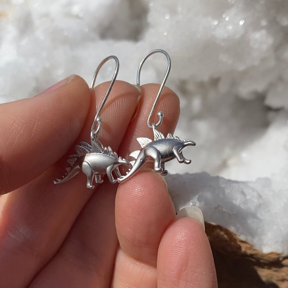 Silver Stegosaurus Earrings