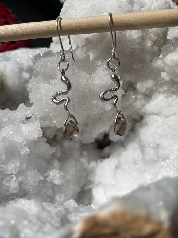 Smoky Quartz Snake Earrings